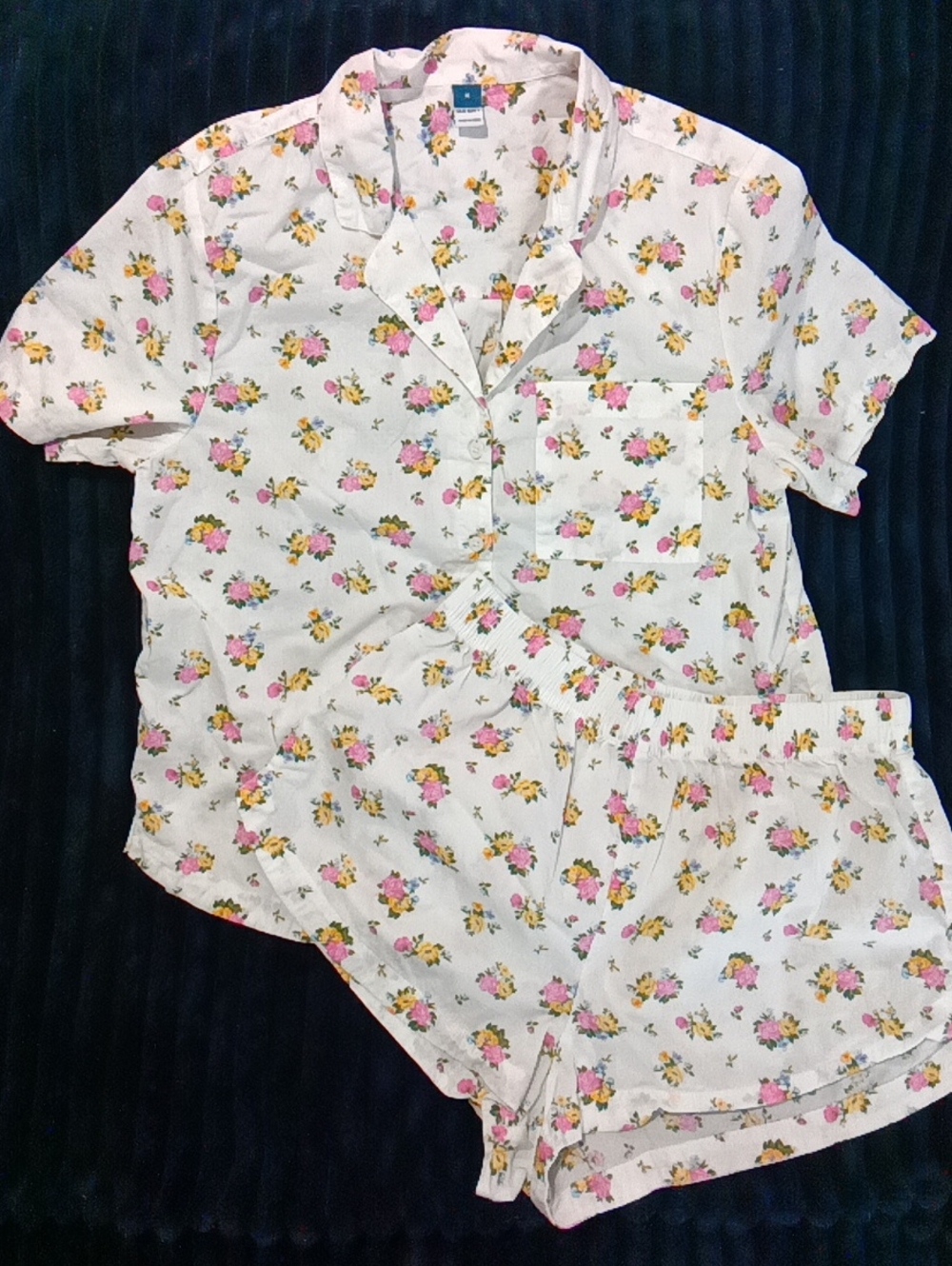 Old Navy White Short-Sleeve Floral Pajama Set with Pink & Yellow Flowers